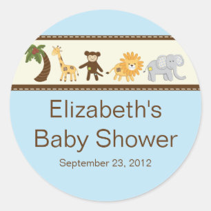 Sticker Rond Jungle Safari Animaux Blue Boy Baby shower