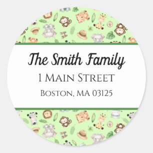 Sticker Rond Jungle Safari Animaux Retour Adresse