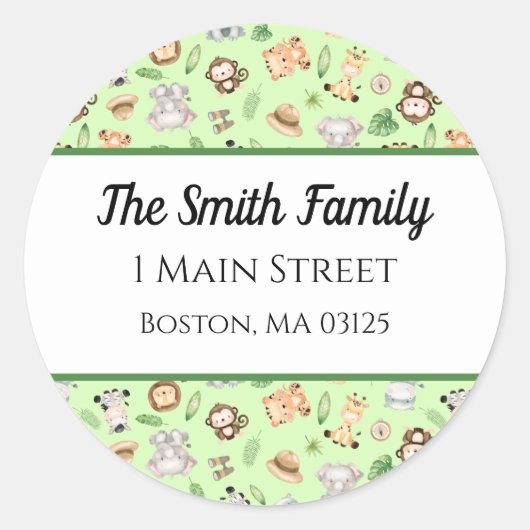 Sticker Rond Jungle Safari Animaux Retour Adresse (Devant)