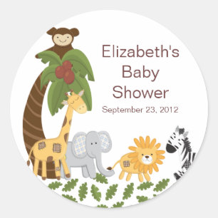 Sticker Rond Jungle Safari Baby shower animal neutre