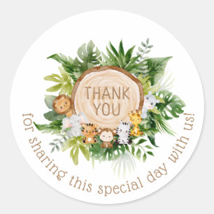 Sticker Rond Jungle Safari Bois Animaux Merci