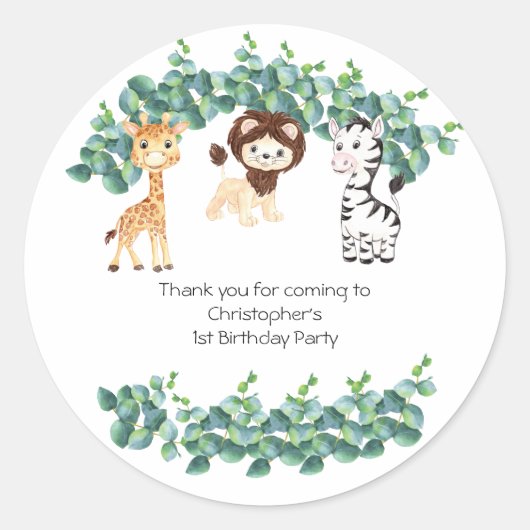 Sticker Rond Jungle Safari Boys 1er anniversaire (Devant)