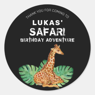 Sticker Rond Jungle Safari Giraffe Anniversaire Merci