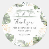 Sticker Rond Jungle Safari Giraffe Palm Baby shower Favoriser (Devant)