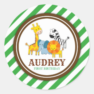 Sticker Rond Jungle Safari Zoo Animal Baby shower d'anniversair