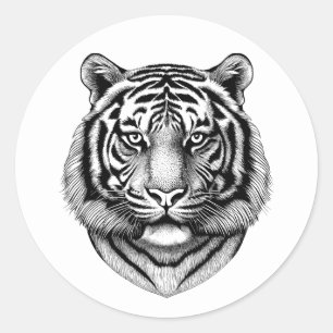 Sticker Rond Jungle Tiger Face safari animal nature originale