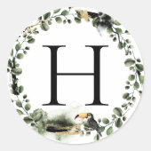 Sticker Rond Jungle Vert | Sceau d'enveloppe Mariage Monogramme (Devant)