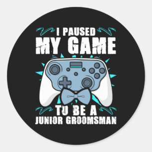 Sticker Rond Junior Groomsman Video Gamer Junior Groomsmen Paus