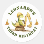Sticker Rond Jurassic Construction Zone Boy Birthday (Devant)