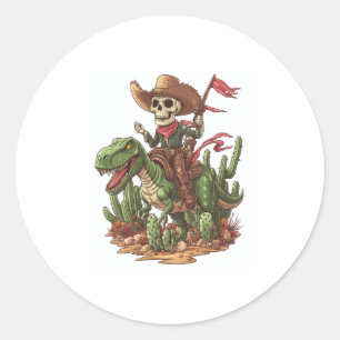 Sticker Rond Jurassic Cowboy Crull - Funny Dino Rodeo