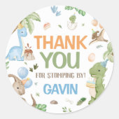 Sticker Rond Jurassic Cute Dinosaur fête d'anniversaire (Devant)