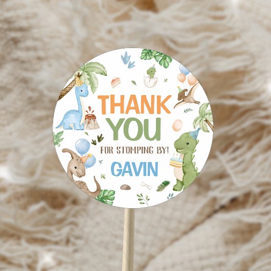 Sticker Rond Jurassic Cute Dinosaur fête d'anniversaire