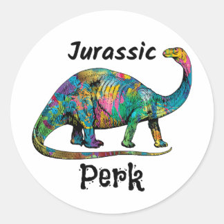Sticker Rond Jurassic Perk Colorful Dinosaur White