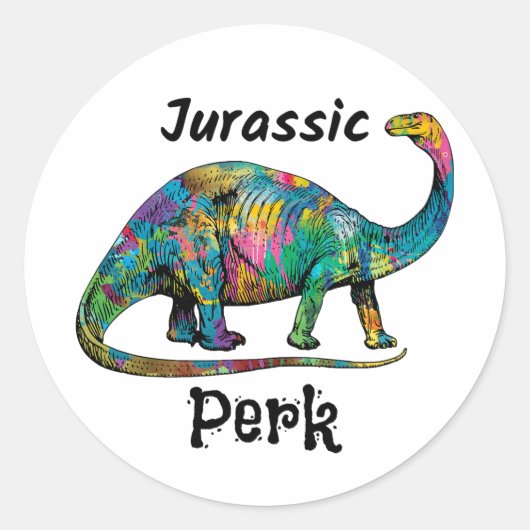 Sticker Rond Jurassic Perk Dinosaure Coloré Blanc (Devant)