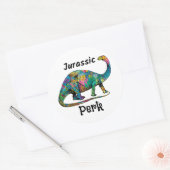 Sticker Rond Jurassic Perk Dinosaure Coloré Blanc (Enveloppe)