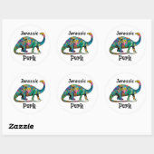 Sticker Rond Jurassic Perk Dinosaure Coloré Blanc (Feuille)