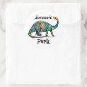 Sticker Rond Jurassic Perk Dinosaure Coloré Blanc (Sac)
