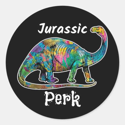 Sticker Rond Jurassic Perk Dinosaure Coloré Noir (Devant)