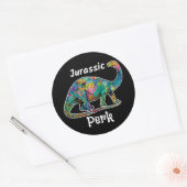 Sticker Rond Jurassic Perk Dinosaure Coloré Noir (Enveloppe)
