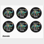 Sticker Rond Jurassic Perk Dinosaure Coloré Noir (Feuille)