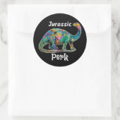 Sticker Rond Jurassic Perk Dinosaure Coloré Noir (Sac)