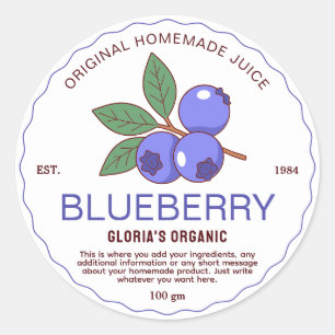 Sticker Rond Jus de bleuet vintage aux fruits Produit maison