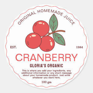 Sticker Rond Jus de canneberge vintage produit maison