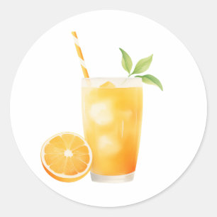 Sticker Rond Jus d'orange aquarelle
