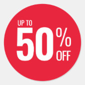 Sticker Rond Jusqu'à 50 % de réduction (cinquante) de la vente  (Devant)