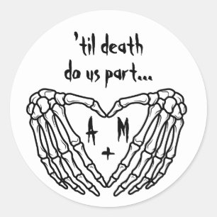 Sticker Rond Jusqu'à ce que la mort nous sépare Coeur de squele