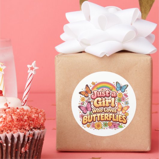 Sticker Rond Just a Girl Who Loves Butterflies – Cute Floral  (Fête)
