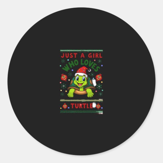 Sticker Rond Just A Girl Who Loves Turtle Matching Christmas Pa (Devant)