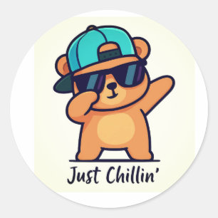 Sticker Rond Just Chillin' - Cool Dab Bear