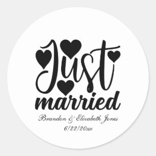 Sticker Rond Just Married ajouter des noms Date Mariage