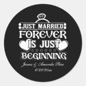 Sticker Rond Just Married ajouter des noms Date Mariage autocol (Devant)