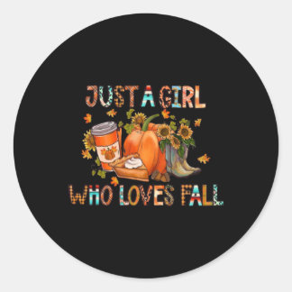 Sticker Rond Juste Fille qui aime l'automne aquarelle saison au