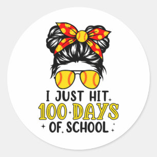 Sticker Rond Juste Frapper Heureux 100 Jours D'école Softball C