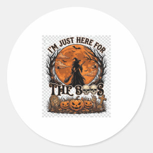 Sticker Rond Juste ici Boos Halloween Sorcière Lune Citrouilles