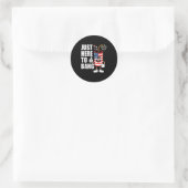 Sticker Rond Juste ici pour exploser drôle de fusée de feu d'ar (Sac)