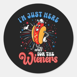 Sticker Rond Juste Ici Pour Les Wieners Firework Hot Dog 4th Of