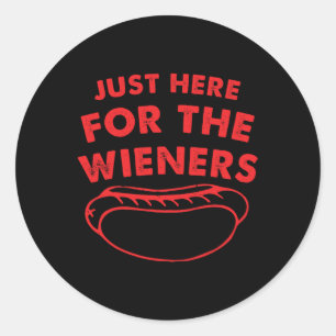 Sticker Rond Juste Ici Pour Les Wieners Funny Hot Dog 4 Juil