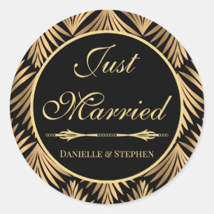 Sticker Rond Juste marié Black Gold Art Déco Mariage