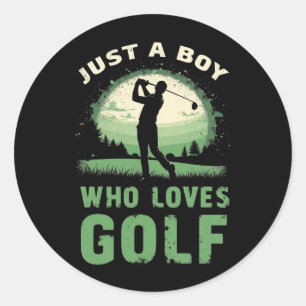 Sticker Rond Juste un garçon qui aime Golf Club Golfing enfants