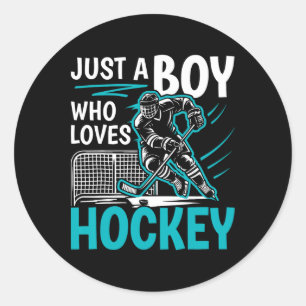 Sticker Rond Juste un garçon qui aime joueur de hockey jeunesse