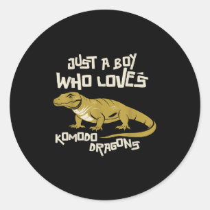 Sticker Rond Juste Un Garçon Qui Aime Komodo Dragons Animal Rep