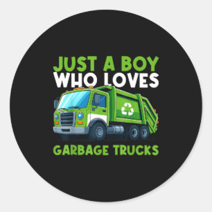 Sticker Rond Juste Un Garçon Qui Aime Les Camions Poubelles Tra