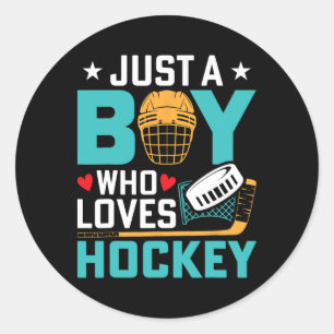 Sticker Rond Juste un garçon qui aime les joueurs de hockey sur