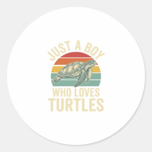 Sticker Rond Juste un garçon qui aime les tortues Vintage Turtl
