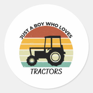 Sticker Rond Juste un garçon qui aime les tracteurs