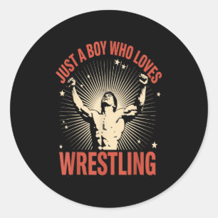 Sticker Rond Juste Un Garçon Qui Aime Lutter Conception Vintage